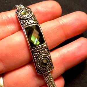 Well made silvertone and green jeweled bracelet.
